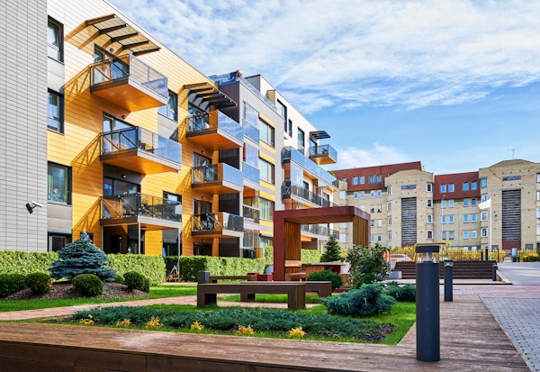 Modern complex of apartment residential buildings.